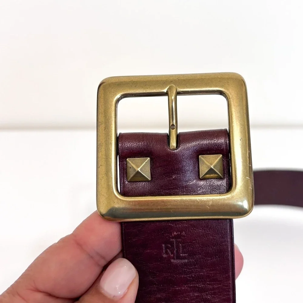 Ralph Lauren Equestrian Leather Brass‎ Belt Womens M Brown Double Buckle Bridle